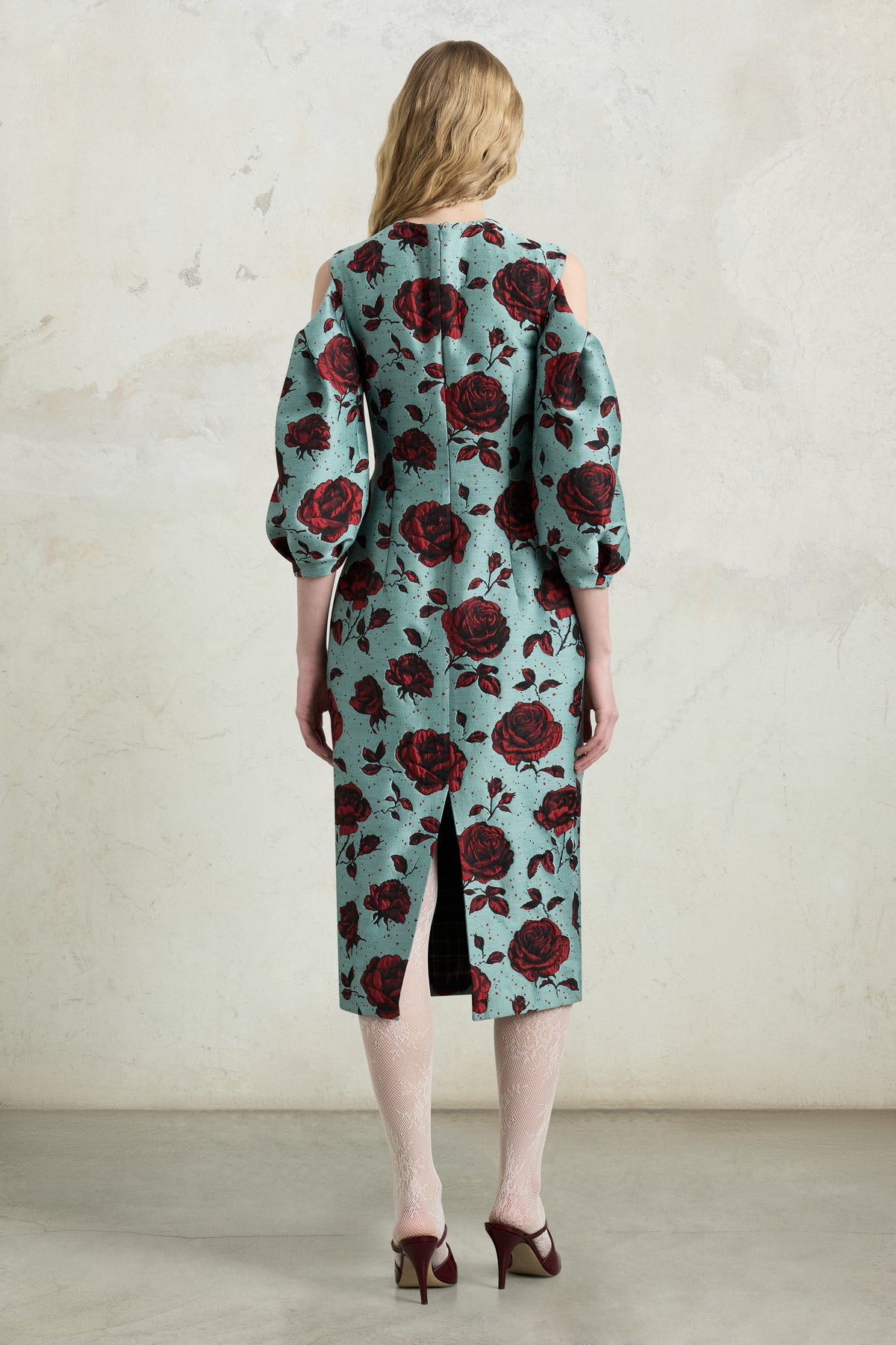 Embossed Rose Jacquard Midi Dress