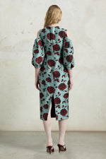 Abito midi jacquard rosa goffrato