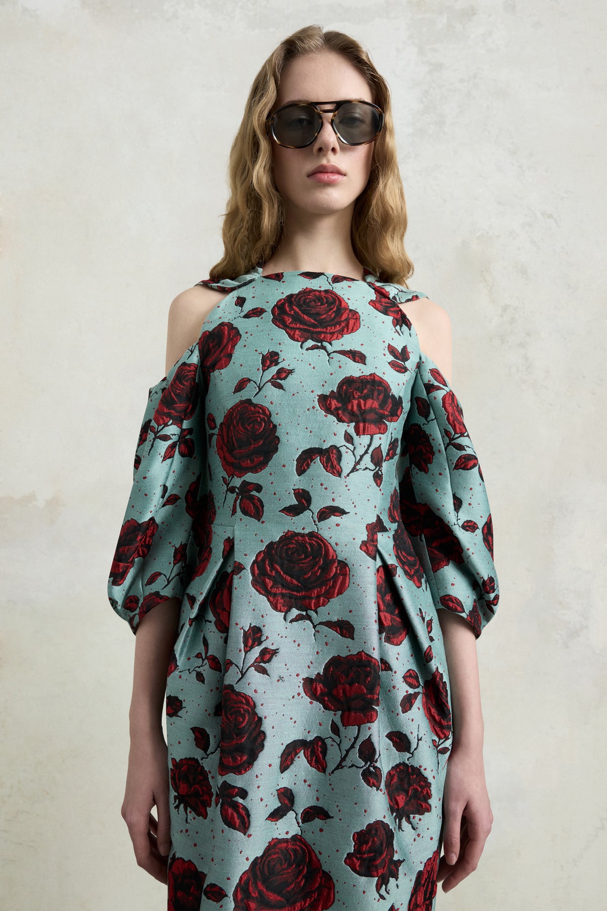 Embossed Rose Jacquard Midi Dress