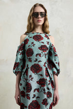 Abito midi jacquard rosa goffrato