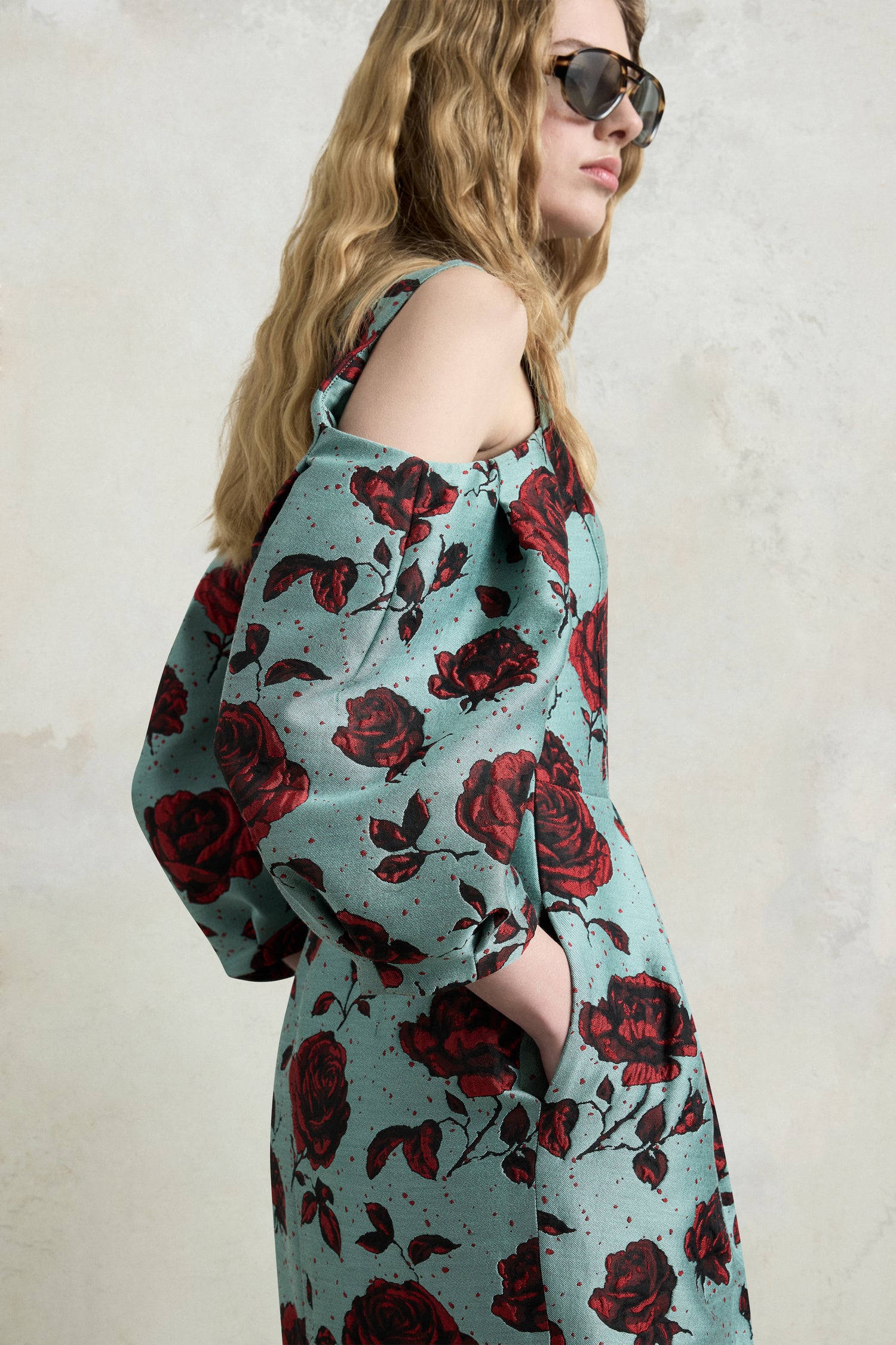 Abito midi jacquard rosa goffrato