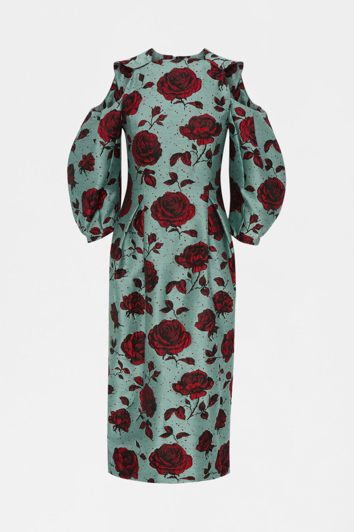 Embossed Rose Jacquard Midi Dress