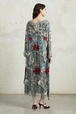 Abito a tunica midi con stampa foulard ricamata