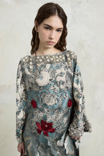 Abito a tunica midi con stampa foulard ricamata
