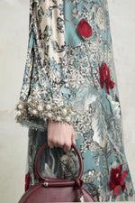 Abito a tunica midi con stampa foulard ricamata
