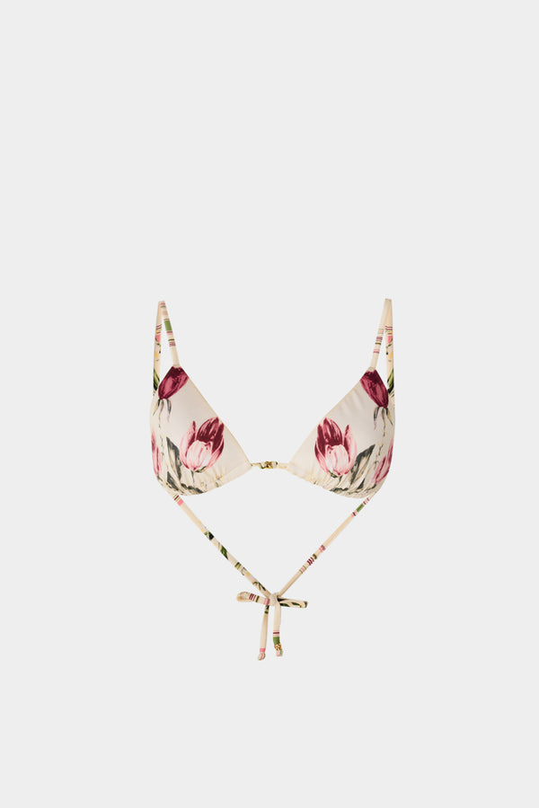 Top Bikini a Triangolo con Motivo Floreale