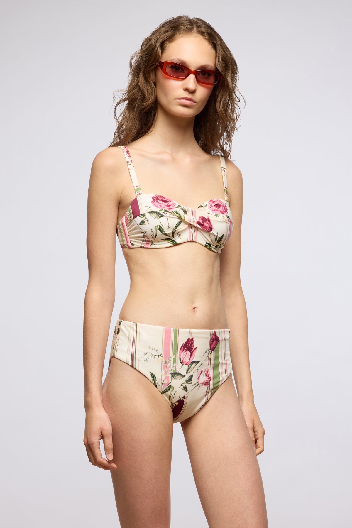 Top Bikini a Fascia con Motivo Floreale