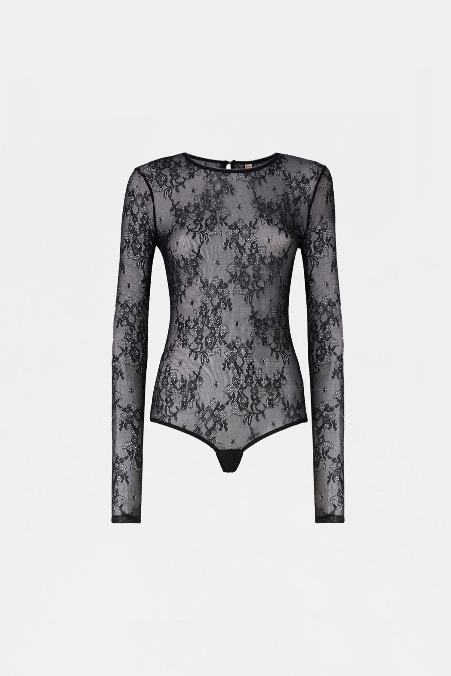Black Lace Bodysuit with Long Sleeves