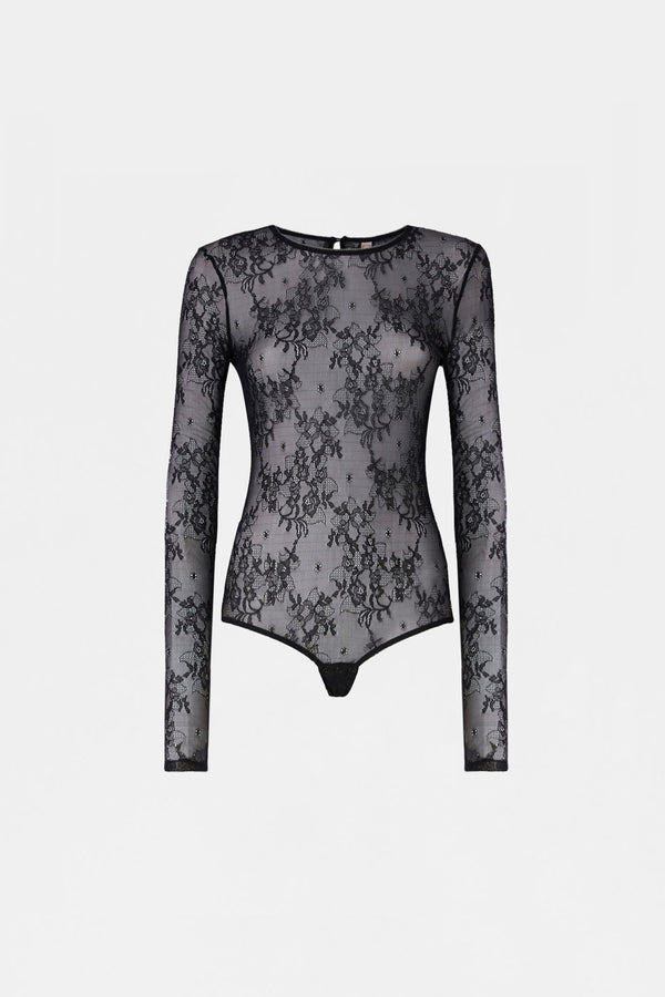 Body in pizzo nero con maniche lunghe
