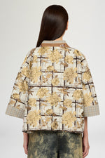 Short Kimono In Floral Brocade And Microcheck