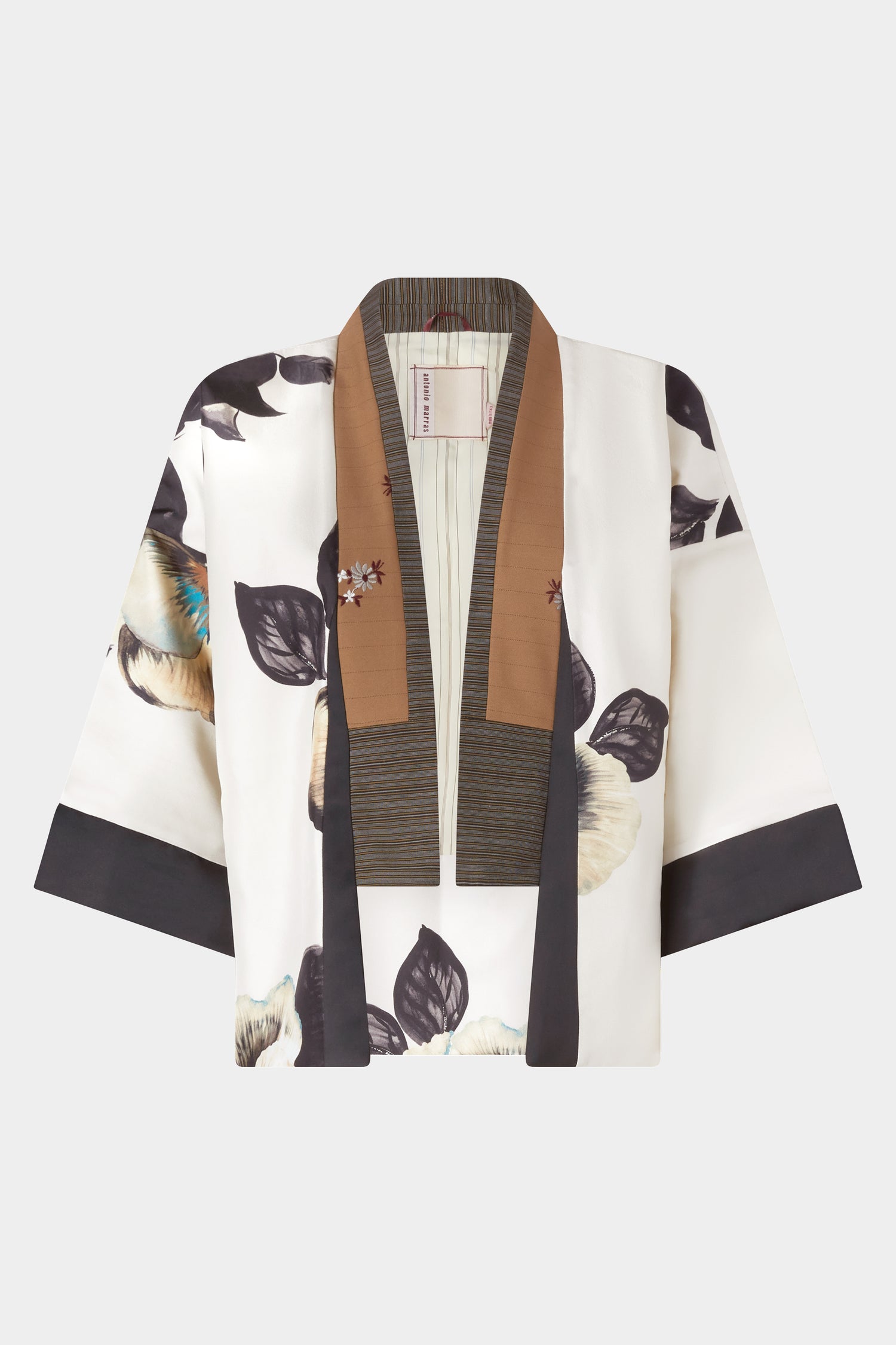 Short Kimono In Silk Twill And Pinstripe