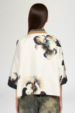 Short Kimono In Silk Twill And Pinstripe