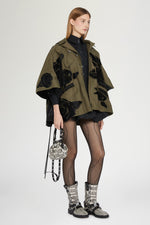 Parka con Applicazioni Floreali in Velluto