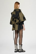 Parka con Applicazioni Floreali in Velluto