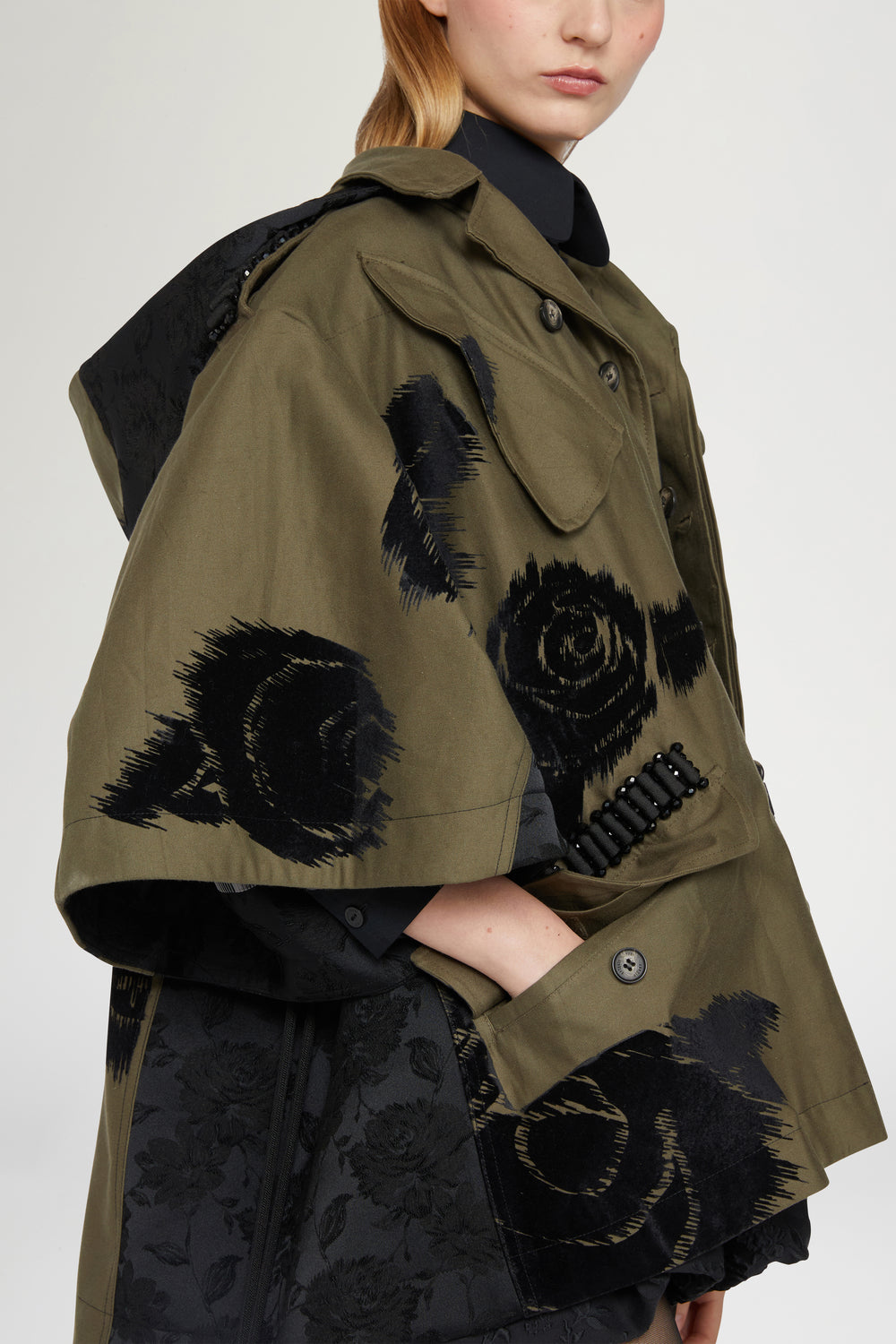 Parka with Floral Velvet Appliqué