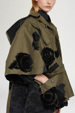 Parka con Applicazioni Floreali in Velluto