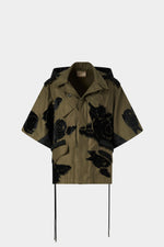 Parka con Applicazioni Floreali in Velluto