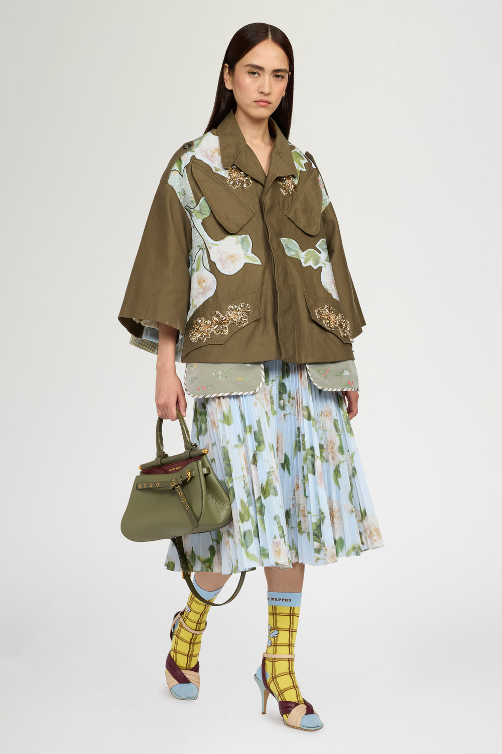 Parka Svasato con Patchwork e Fiori
