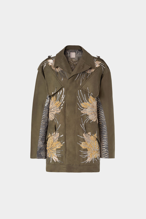 Sequin Floral Motif Parka