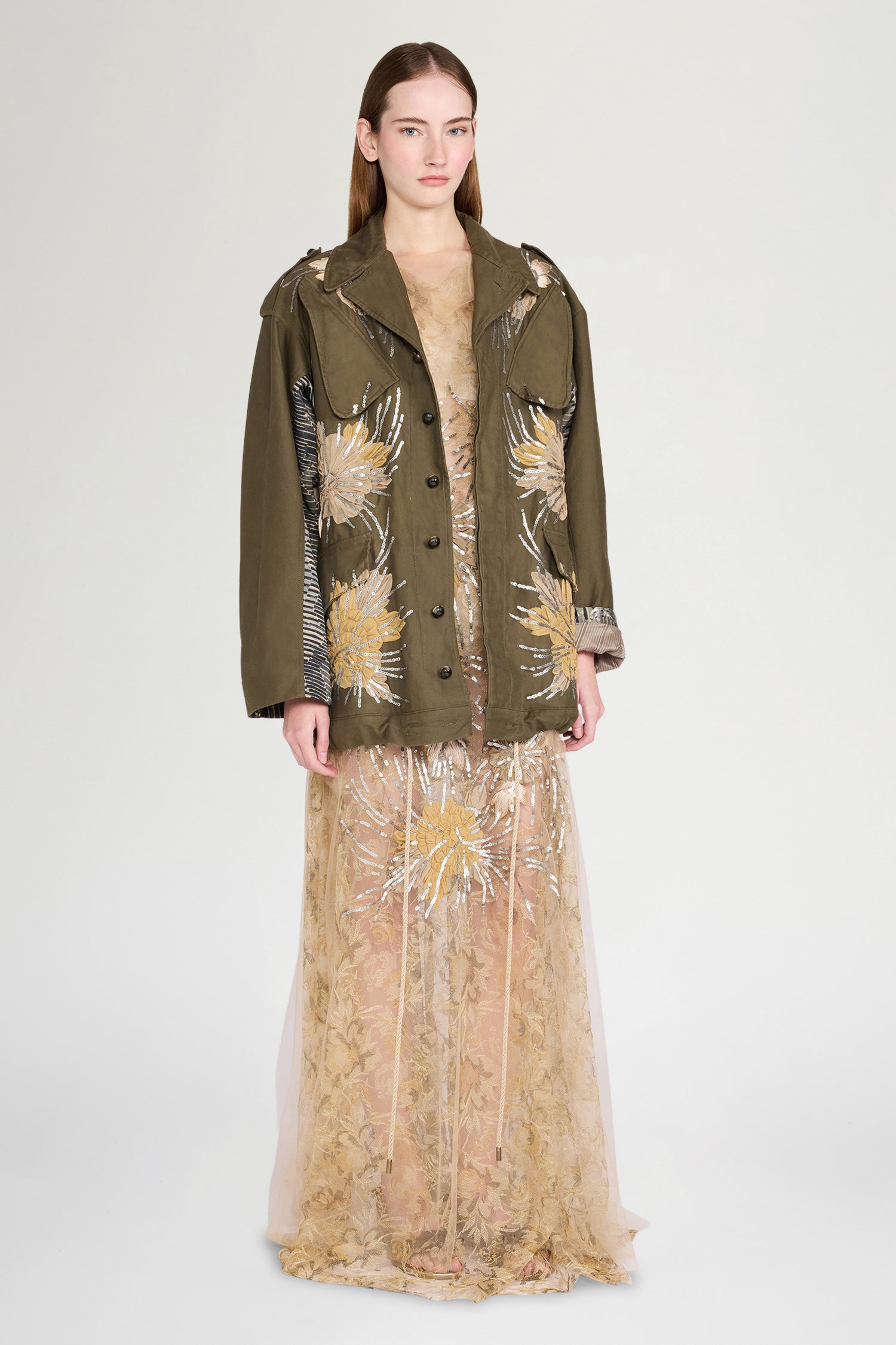 Parka con Motivo Floreale di Paillettes