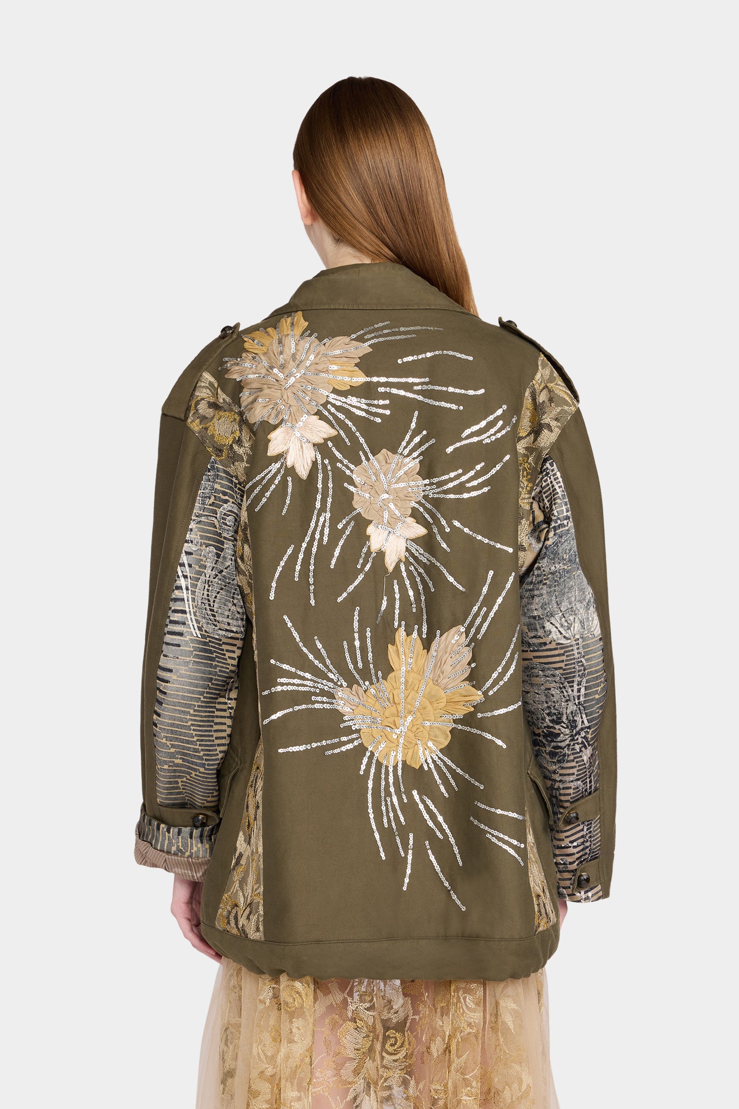 Parka con Motivo Floreale di Paillettes