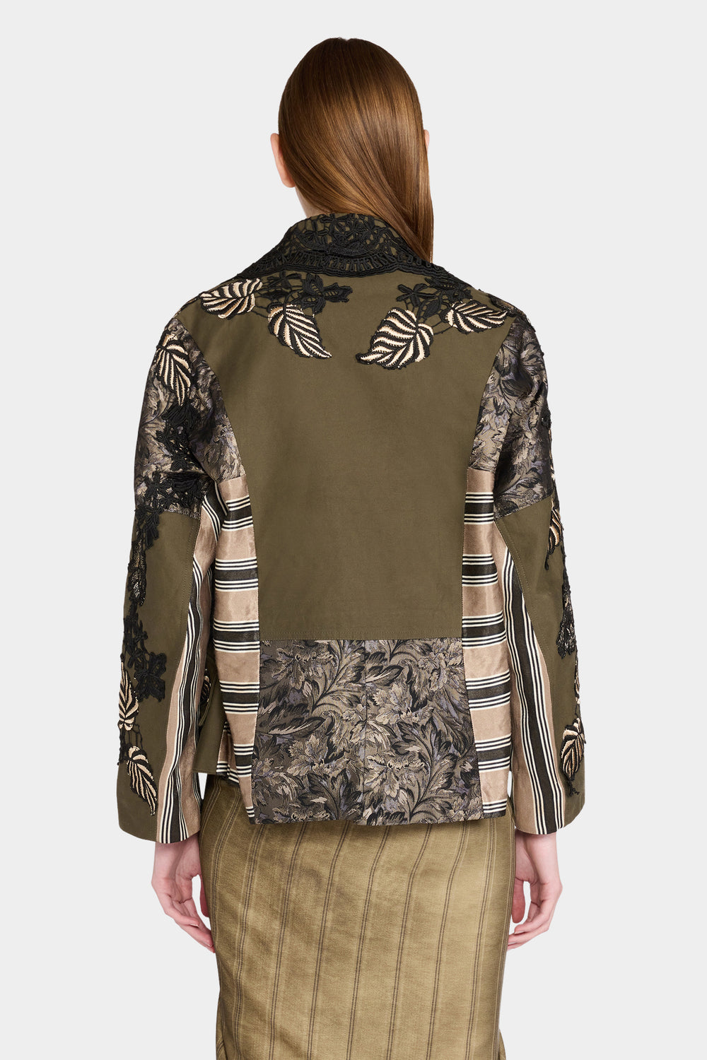 Parka with Floral Black and Gold Embroidery