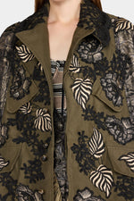 Parka with Floral Black and Gold Embroidery