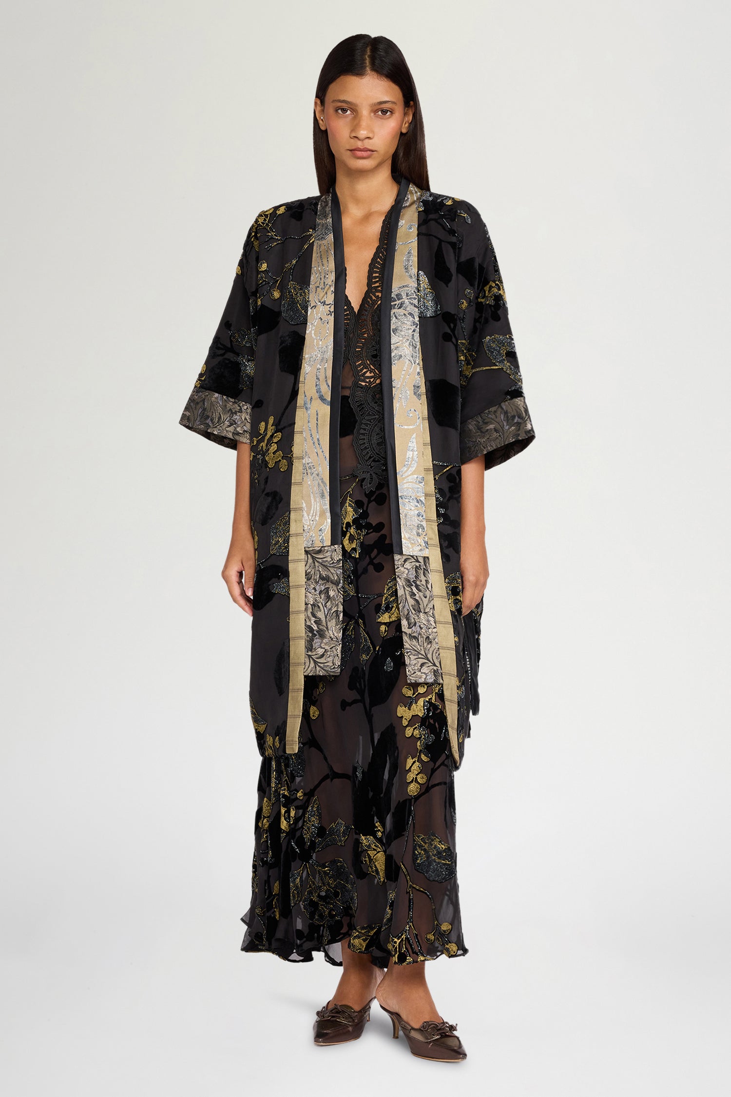 Black and Gold Devoré Kimono