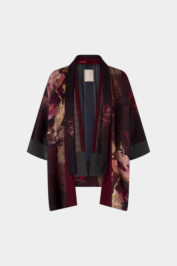 Kimono di Seta con Stampa Rose Pittoriche