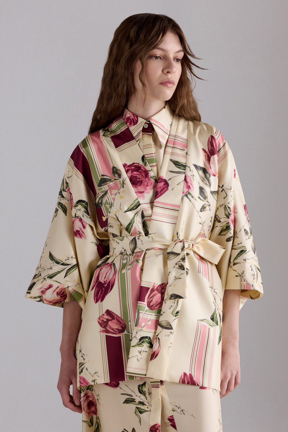 Kimono with Rose and Tulip Print