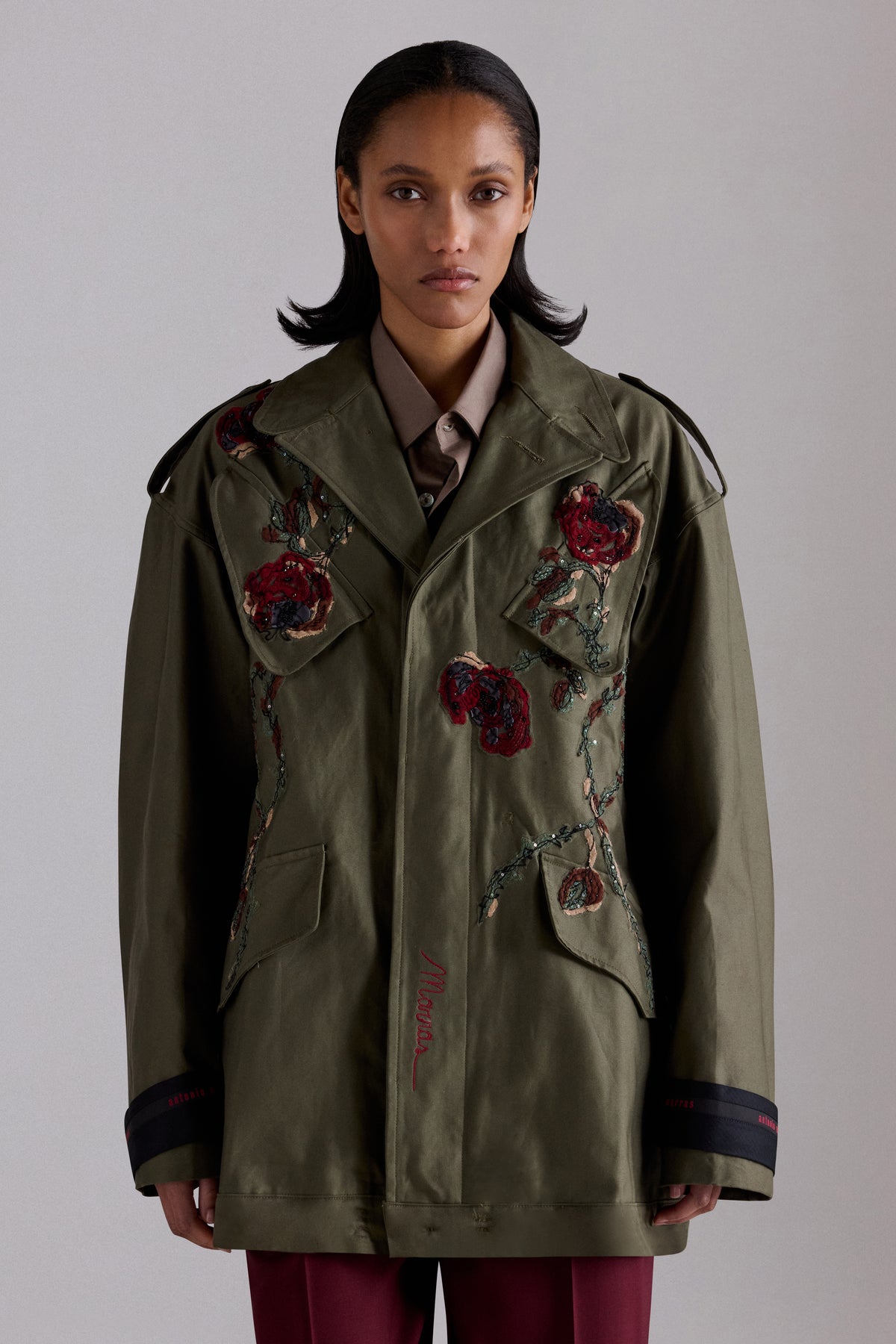 Rose Embroidered Cotton Parka