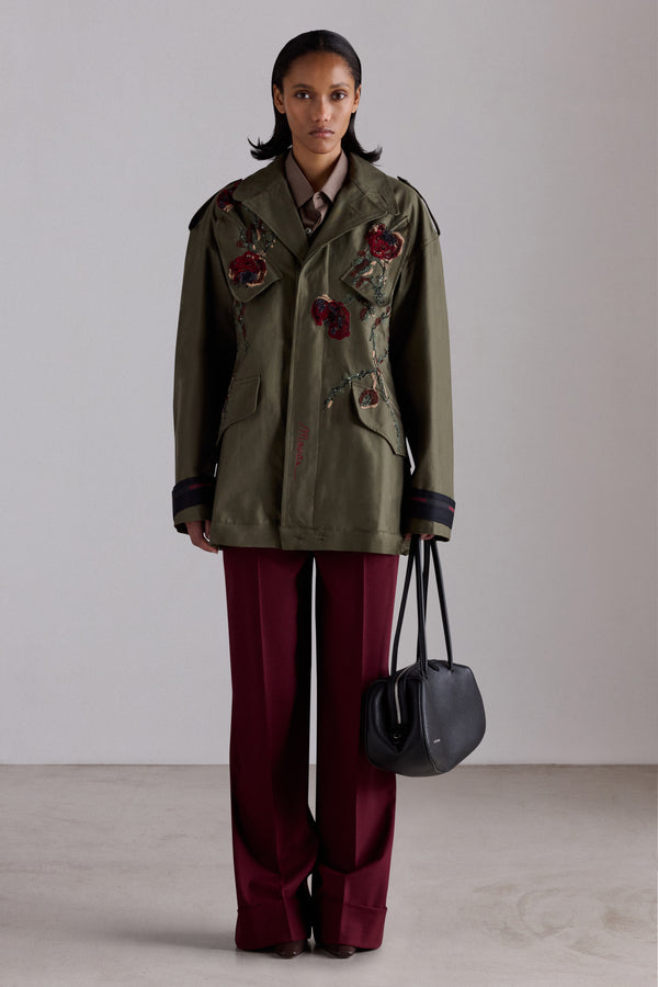 Parka in Cotone con Rose Ricamate