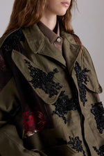 Parka con Ricamo Floreale con Dettagli in Perline
