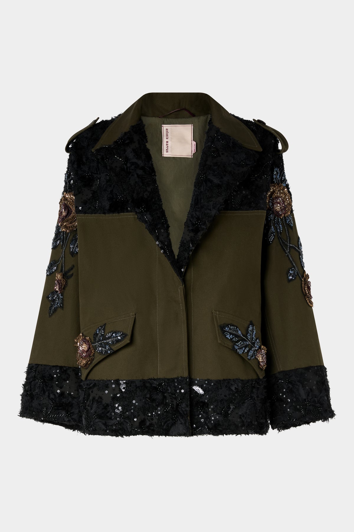 Parka with Embroidered Rose Cape