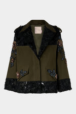 Parka con mantella a rosa ricamata