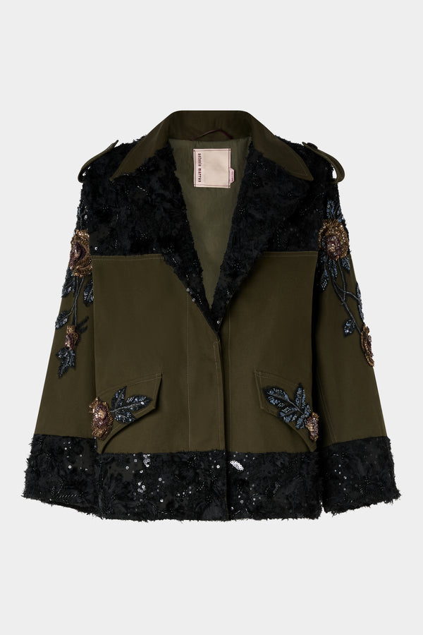 Parka with Embroidered Rose Cape