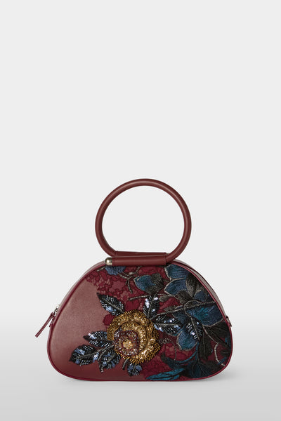 Caragol Bag Bordeaux con Ricamo Floreale