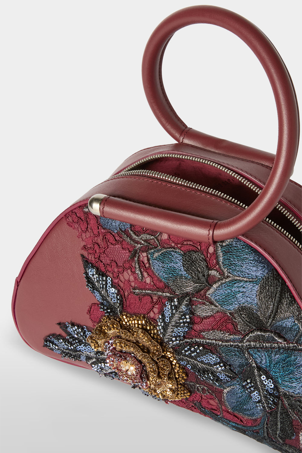 Caragol Bag Bordeaux con Ricamo Floreale