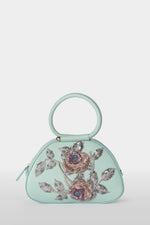Turquoise Caragol Bag with Floral Sequin Embroidery
