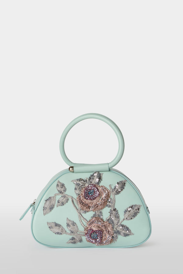 Caragol Bag Turchese con Ricamo Floreale di Paillettes