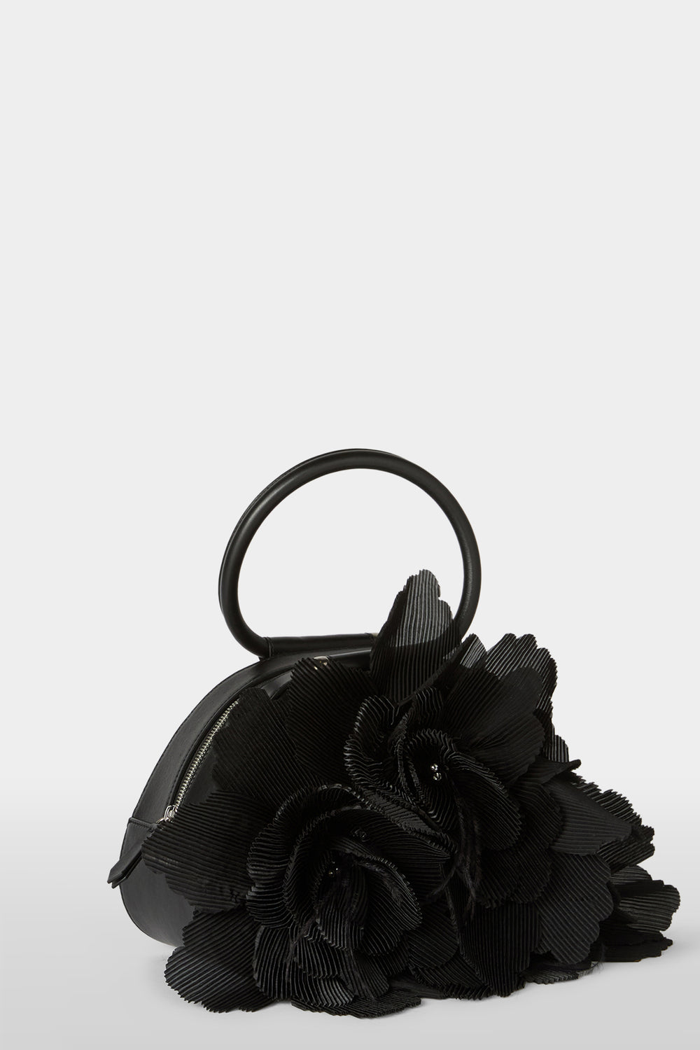 Black Caragol Bag with Plissé Bouquet