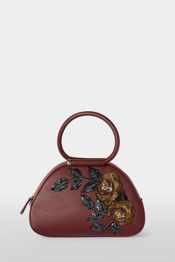 Caragol Bag Bordeaux con Ricamo Floreale di Paillettes