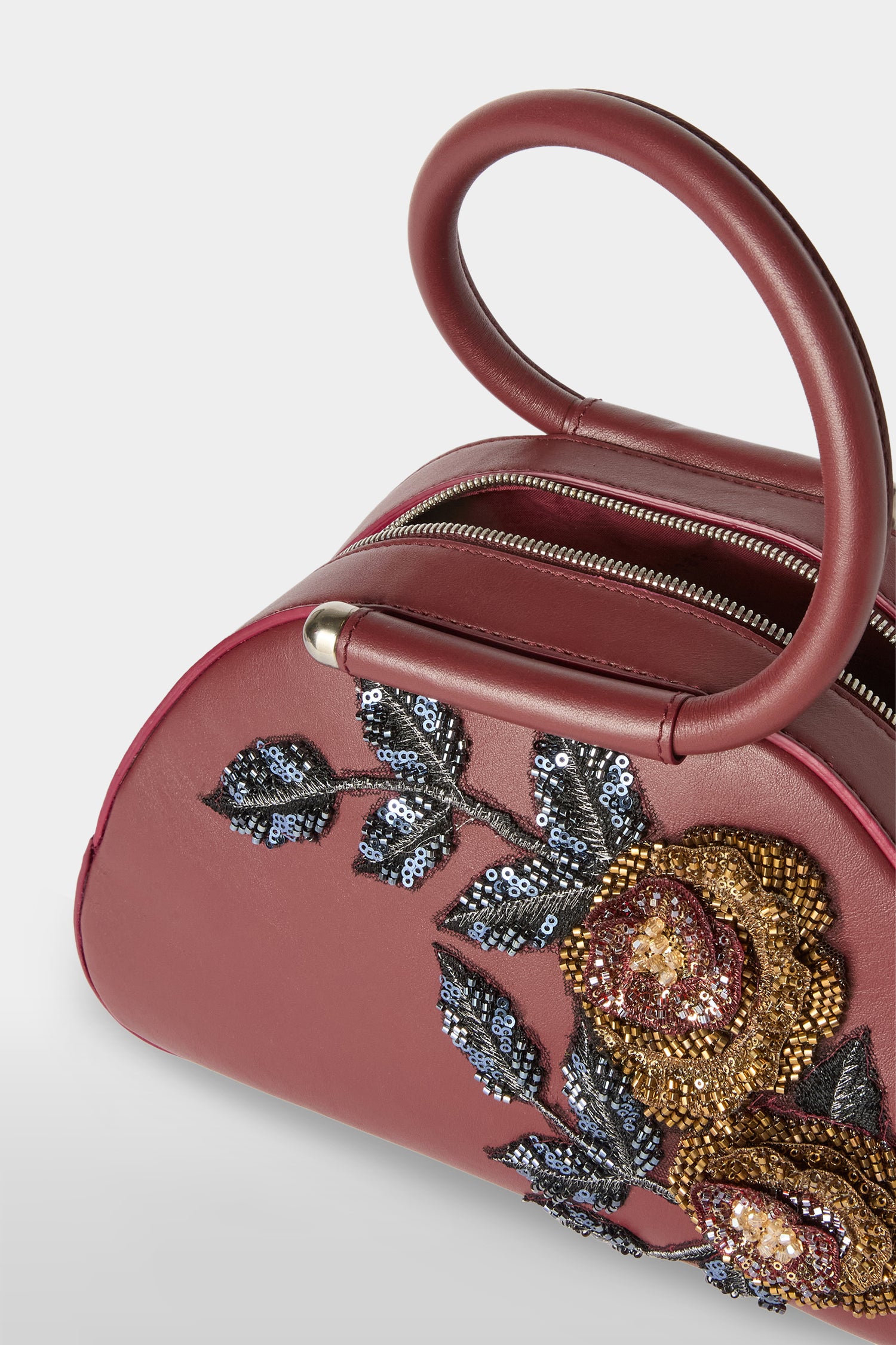 Burgundy Caragol Bag with Floral Sequin Embroidery