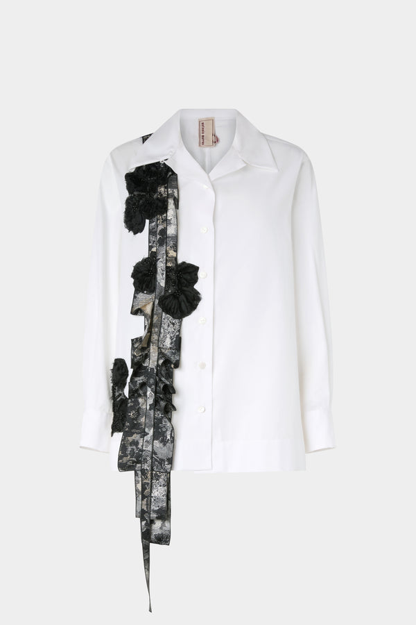 Giacca Robespierre asimmetrica con inserto floreale