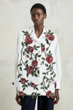 Camicia Robespierre bianca con ricami floreali