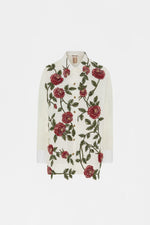 Camicia Robespierre bianca con ricami floreali