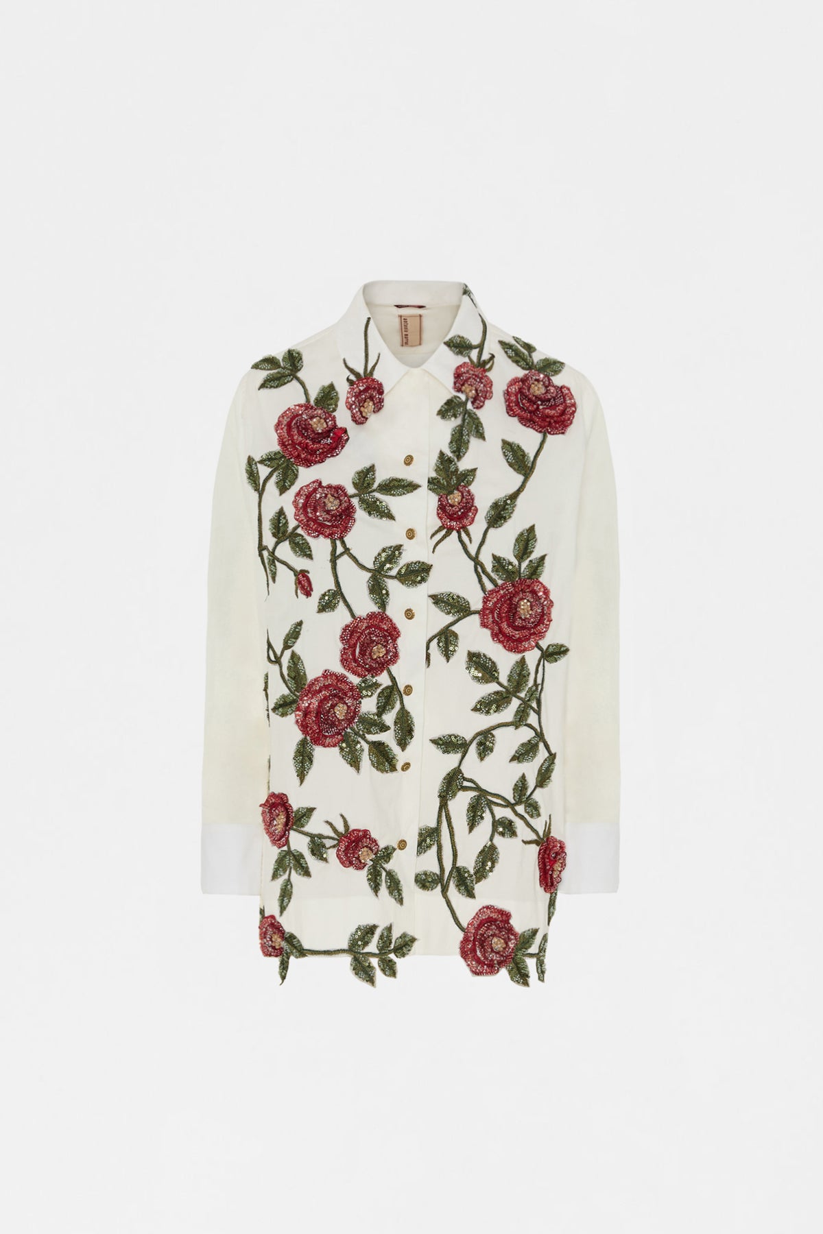 Camicia Robespierre bianca con ricami floreali