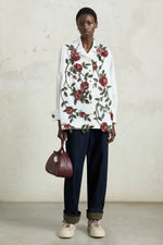 Camicia Robespierre bianca con ricami floreali