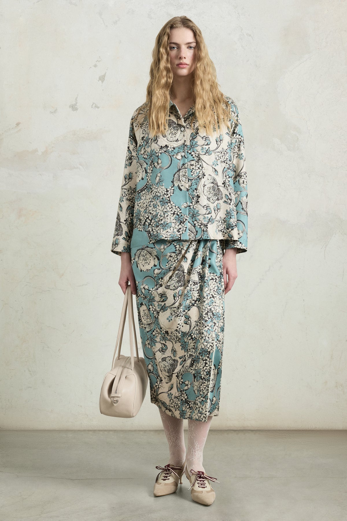 Camicia in Seta con Stampa Foulard Turchese