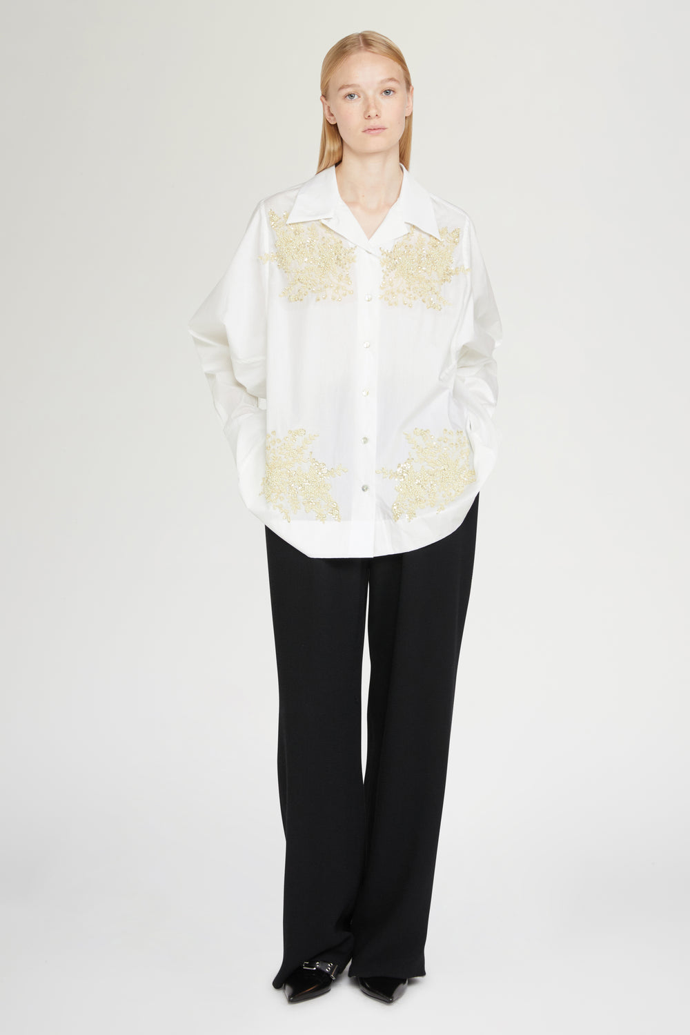 White Cotton Shirt with Beads